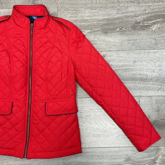 NWOT Talbots Diamond Quilted Jacket Military Inspired Red Navy XS - Picture 4 of 15
